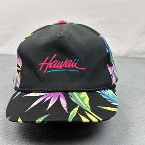 Hawaii Men's Hat/Cap Strapback Black /Floral Print  Tropical Hawaiian Beach